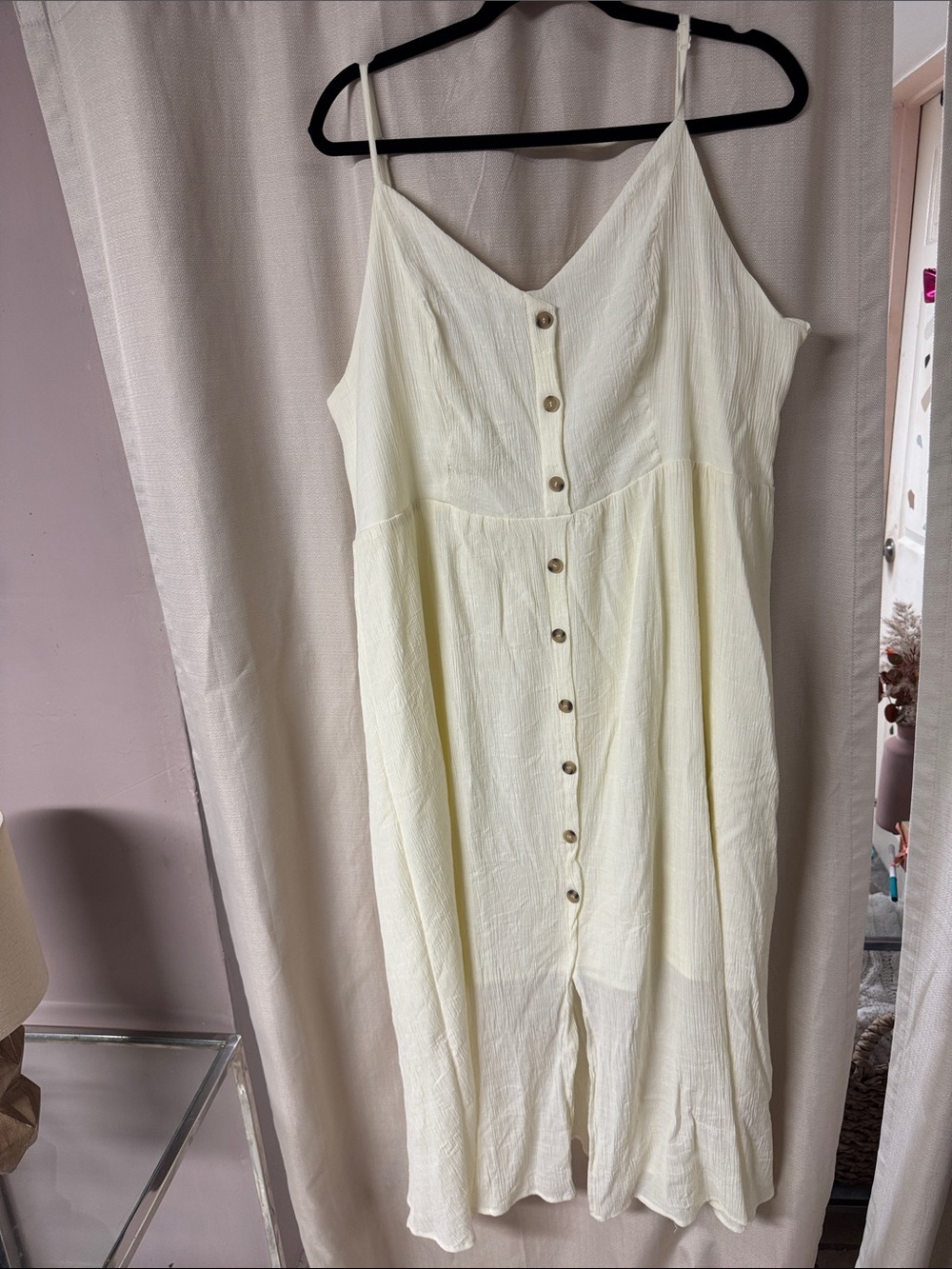 BloomChic Cream Button-Front Maxi Dress